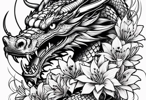 Dragon with Spider lilies surrounding it tattoo idea