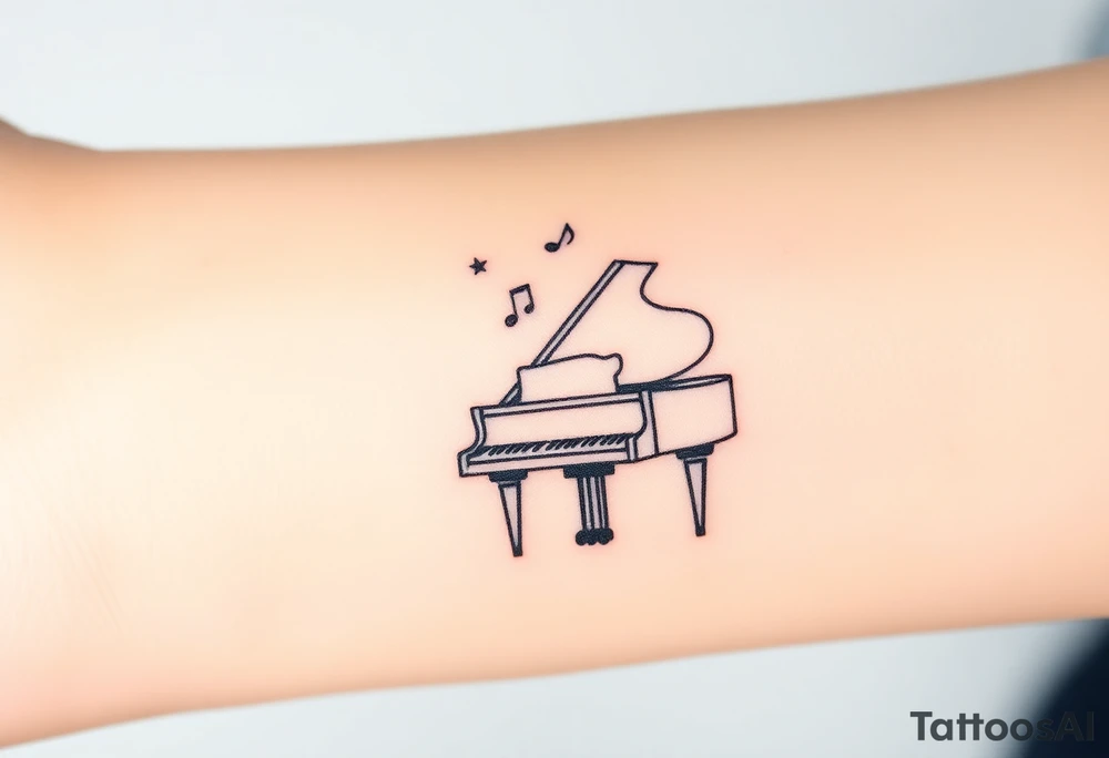 grand piano under stars and music notes tattoo idea