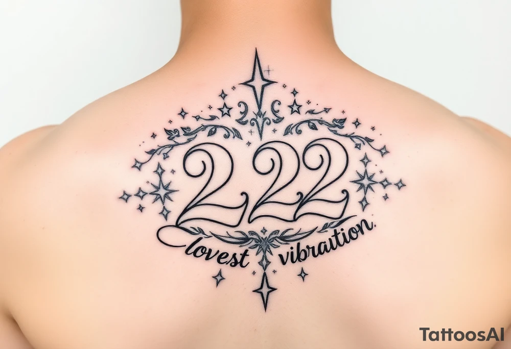 Bold 222 surrounded with love and stardust and vibration tattoo idea