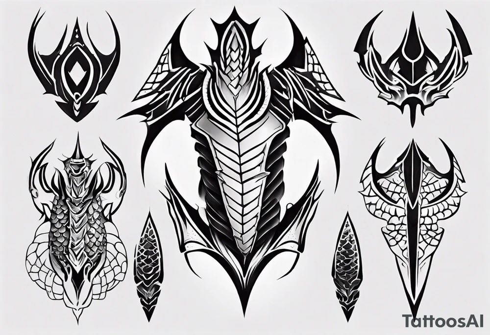 Dragon scale armor symmetrical tattoo idea