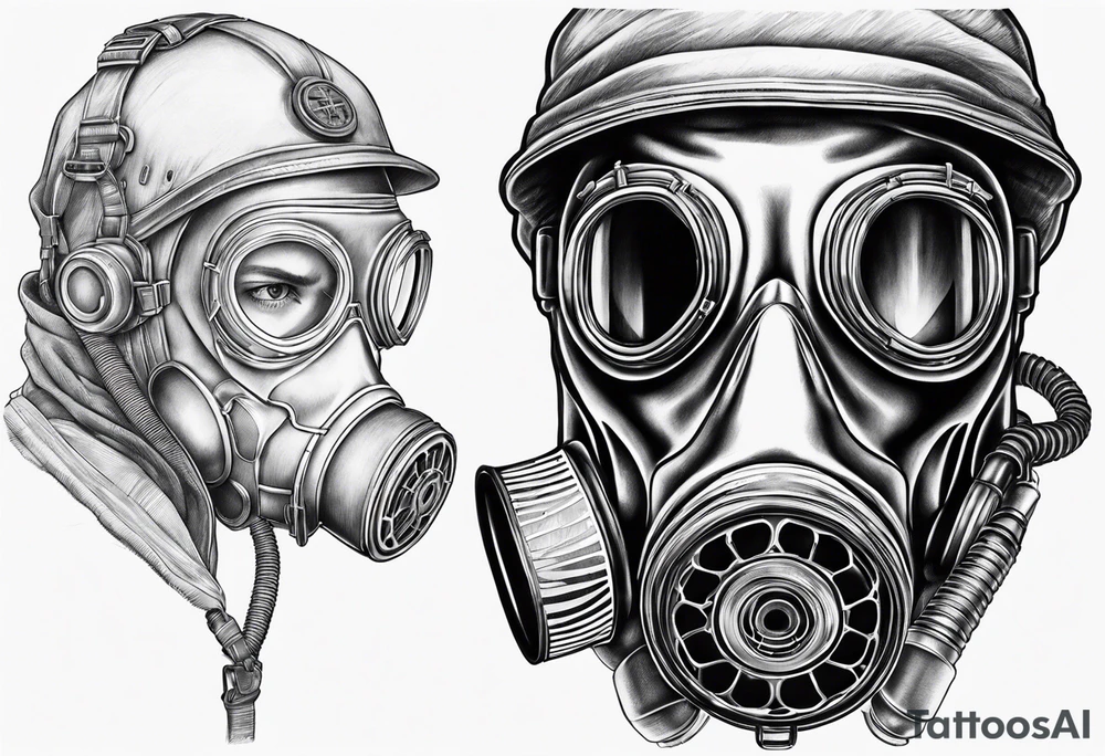 Gas mask x-ray skelton with body make it look masculine and scary and medical field tattoo idea