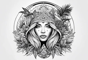 aesthetic line art design of space and jungle tattoo idea