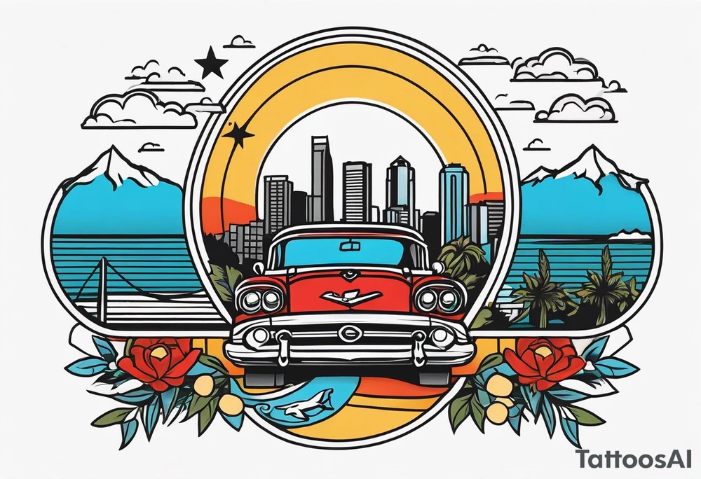 California homage, Bay Area, include icons tattoo idea