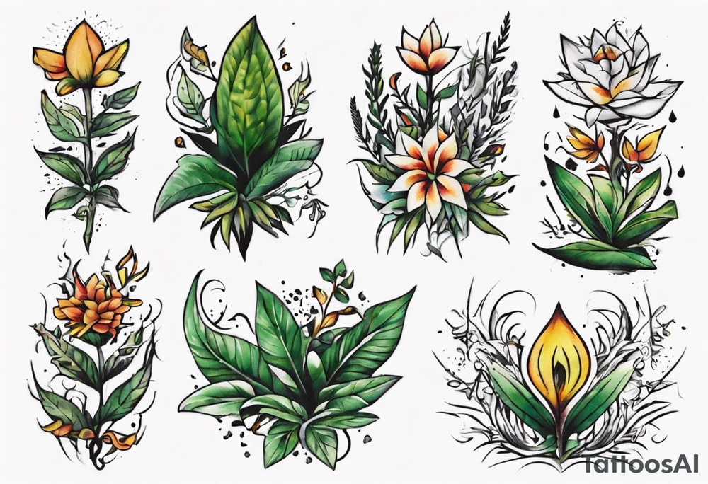 Word ‘power’ on top of plants tattoo idea