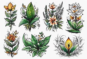 Word ‘power’ on top of plants tattoo idea