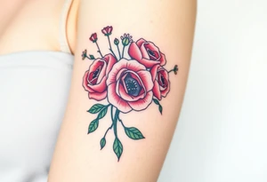 vintage bouquet of wild roses and meadow flowers with morning dew tattoo idea