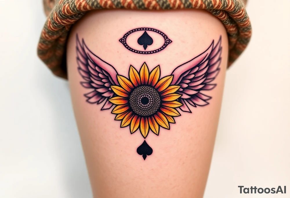 2 of clubs, sunflower, wings, or halo tattoo idea