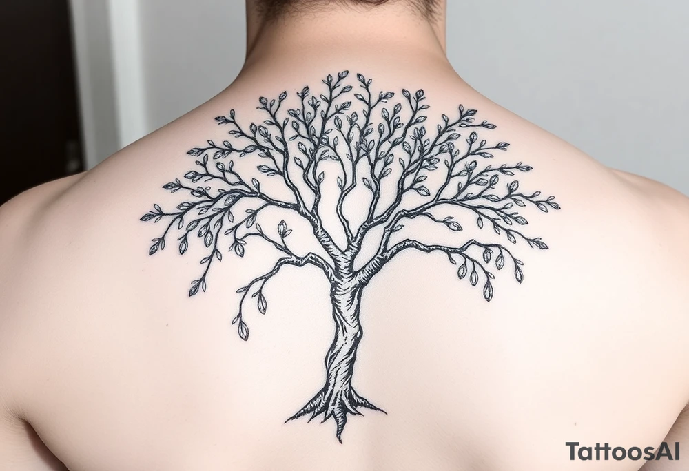 jacaranda tree with long branches  with lace drop embellishment feminine tattoo idea