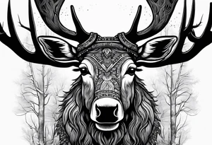 a psychedelic moose in the forest tattoo idea