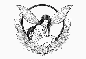 A fairy with a tail inspired by the logo of the show called Fairy Tail in a fetal position tattoo idea