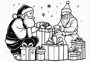 Santa giving gifts to kids tattoo idea