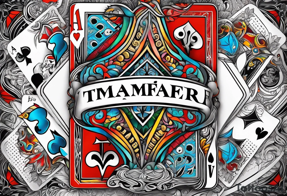 “Timafer” words with deck of cards and magic tattoo idea