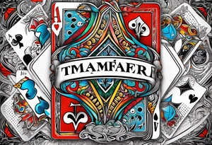 “Timafer” words with deck of cards and magic tattoo idea