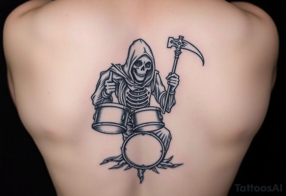 grim reaper playing the drums tattoo idea