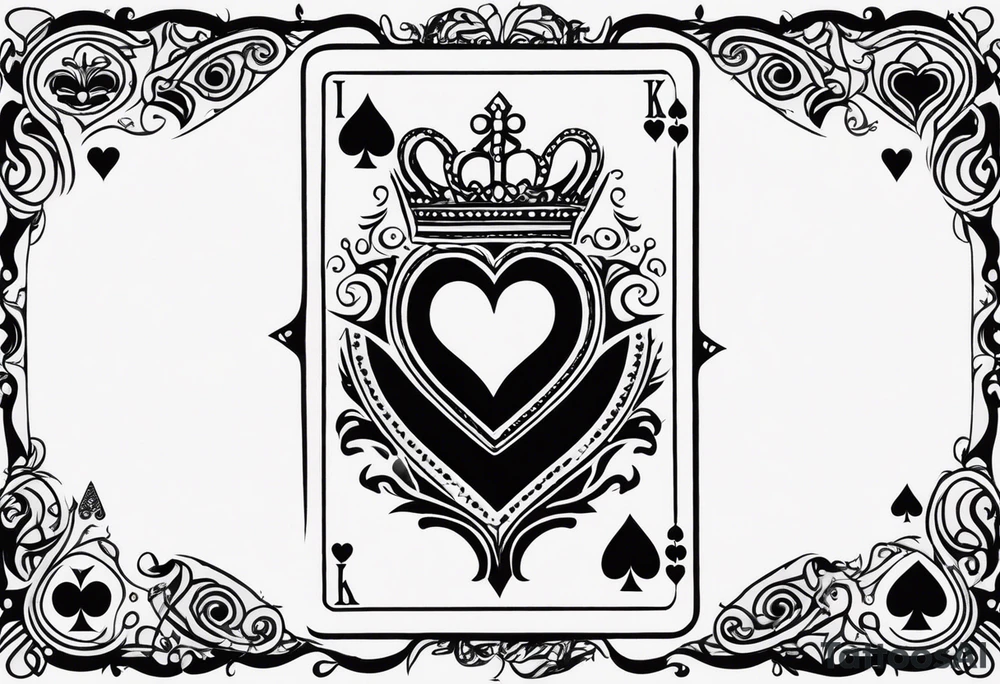 one playing card with both queen of hearts and king of spades in extreme minimalistic style tattoo idea