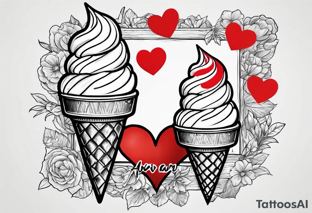 small one scoop ice cream cone with small red heart on it somewhere and the name Ava on the cone tattoo idea