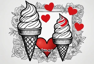 small one scoop ice cream cone with small red heart on it somewhere and the name Ava on the cone tattoo idea