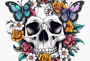 rib bones with flowers surrounding it and butterflies tattoo idea