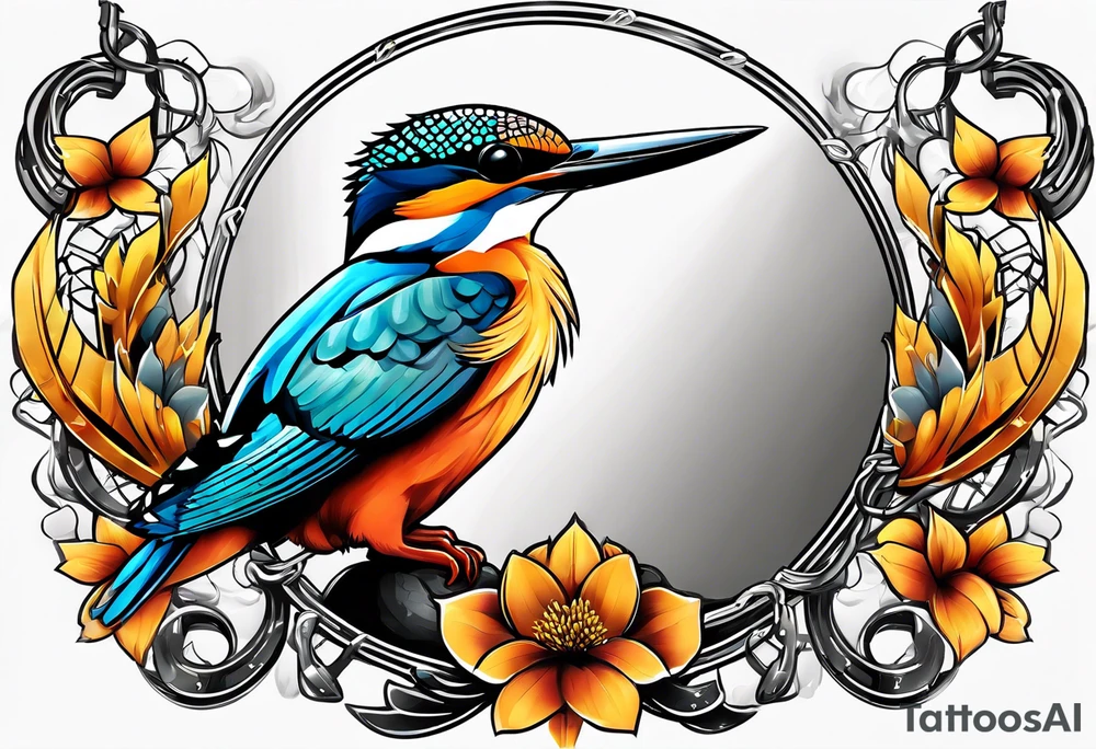 a kingfisher is trapped in a lot of chain tattoo idea