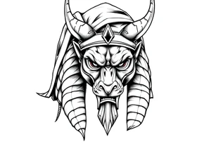 Anubis god powerful face muscle in Egypt style with mantle on head tattoo idea