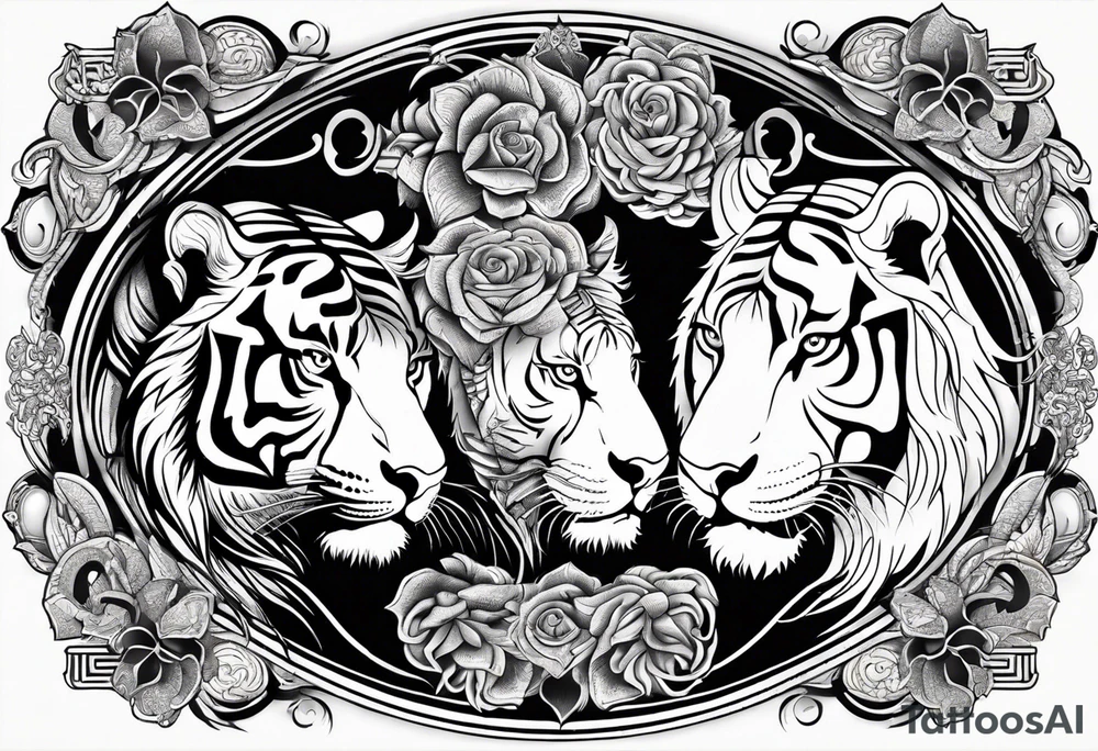 Tiger and lion on a yin yang plate tattoo idea