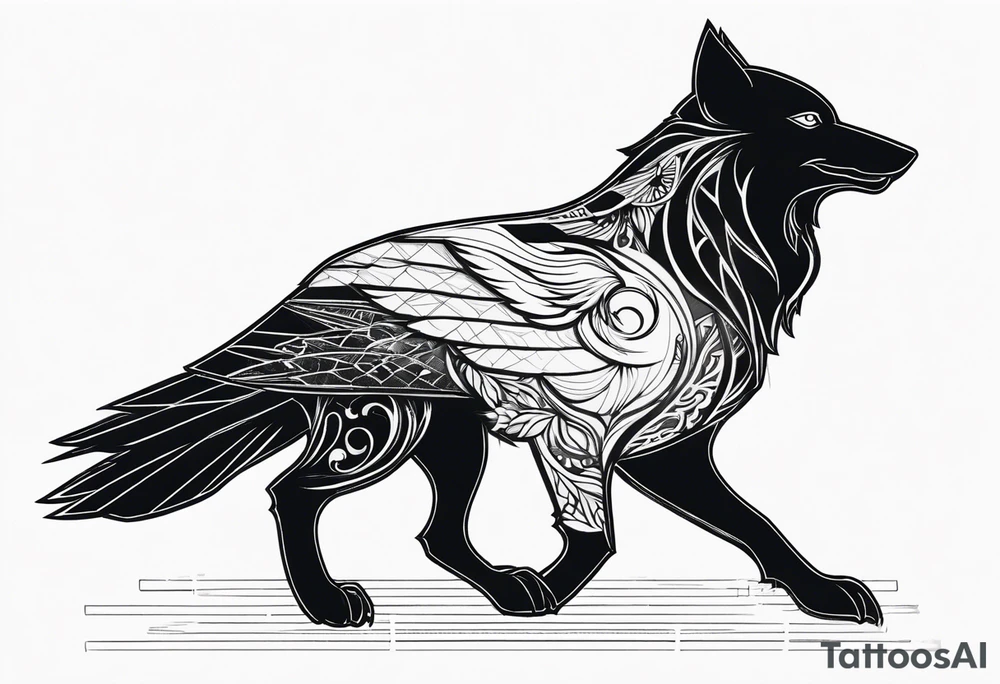 a hybrid animal of raven and wolf tattoo idea