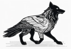 a hybrid animal of raven and wolf tattoo idea