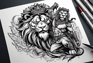 Sikh warrior fighting a lion with full anger tattoo idea