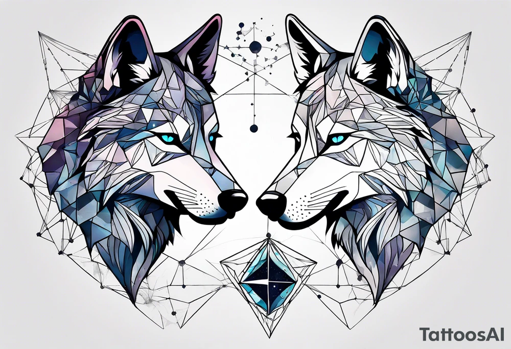 Constellation, two animal wolf, géométric tattoo idea