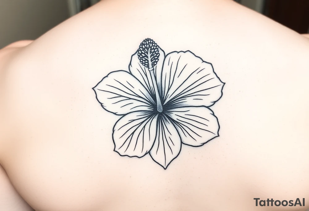I want it to look more delicate. Needs to look like a fine line tattoo. I want it to be a hibiscus flower. tattoo idea