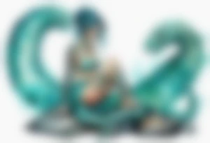 A sea serpent woman hybrid covered in turquois scales sitting on rocks by the ocean tattoo idea