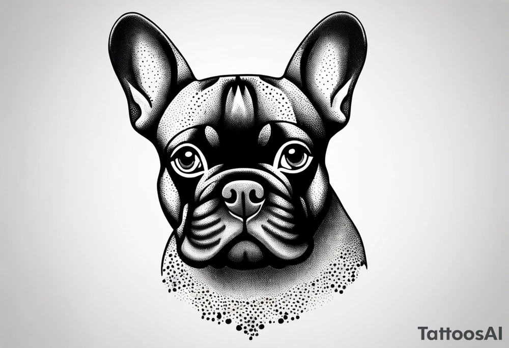 Design a delicate outline tattoo of a French Bulldog, emphasizing its charming features and quirky expression tattoo idea