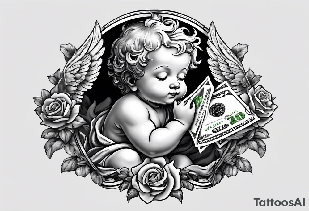 a cherub holding a money bag. make him sleeping tattoo idea
