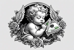 a cherub holding a money bag. make him sleeping tattoo idea