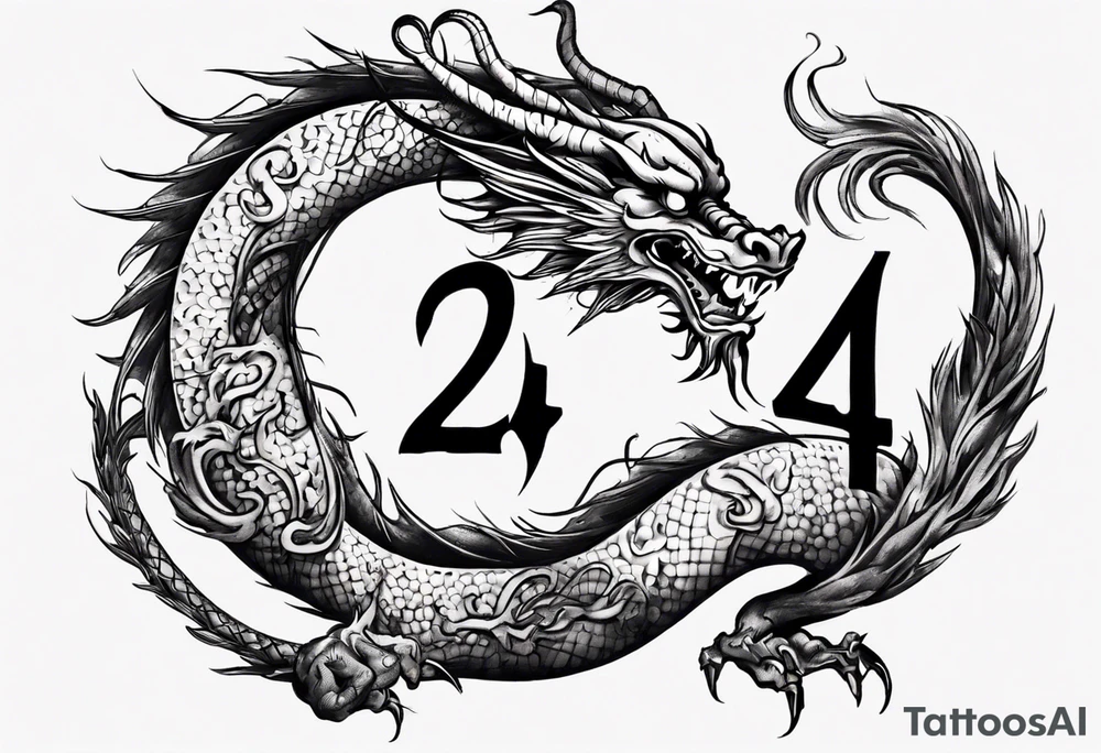 Number 24 with a Chinese dragon around it tattoo idea