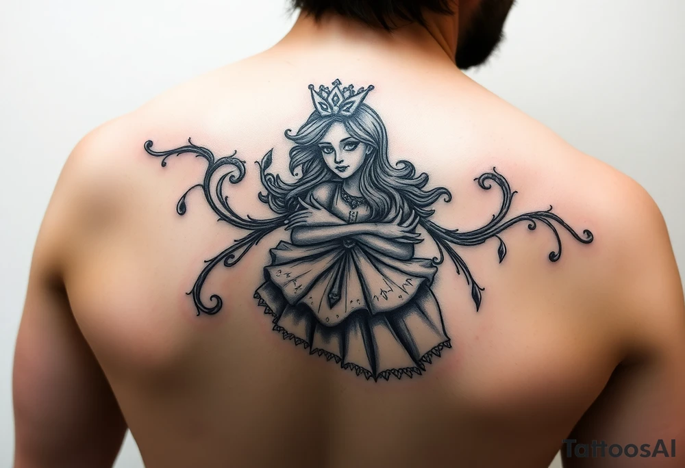 Arm sleeve Alice in wonderland tattoo idea