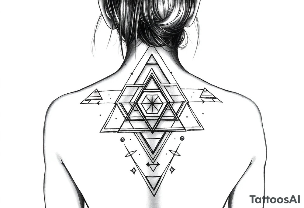 Geometric, triangles, lines, circles back tattoo tattoo idea