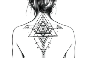 Geometric, triangles, lines, circles back tattoo tattoo idea
