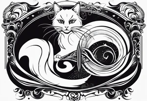 black dark cat vectorized futuristically tattoo idea