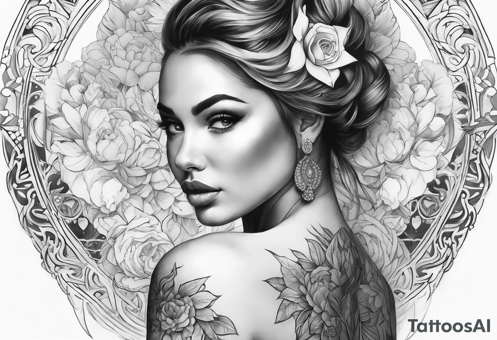 Full back piece feminine tattoo idea