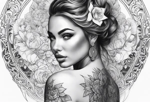 Full back piece feminine tattoo idea