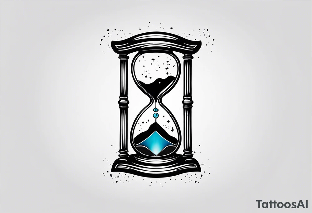 I want a tattoo-inspired design for a t-shirt that features a bold and detailed hourglass with galaxy tattoo idea