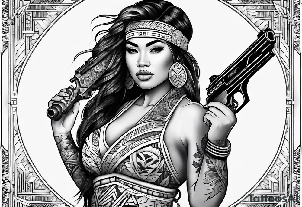 polynesian girl plays with gun tattoo idea