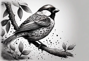 Sparrow taking off from breaking branch tattoo idea