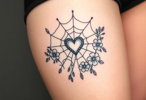 spiderweb with heart and flowers tattoo idea