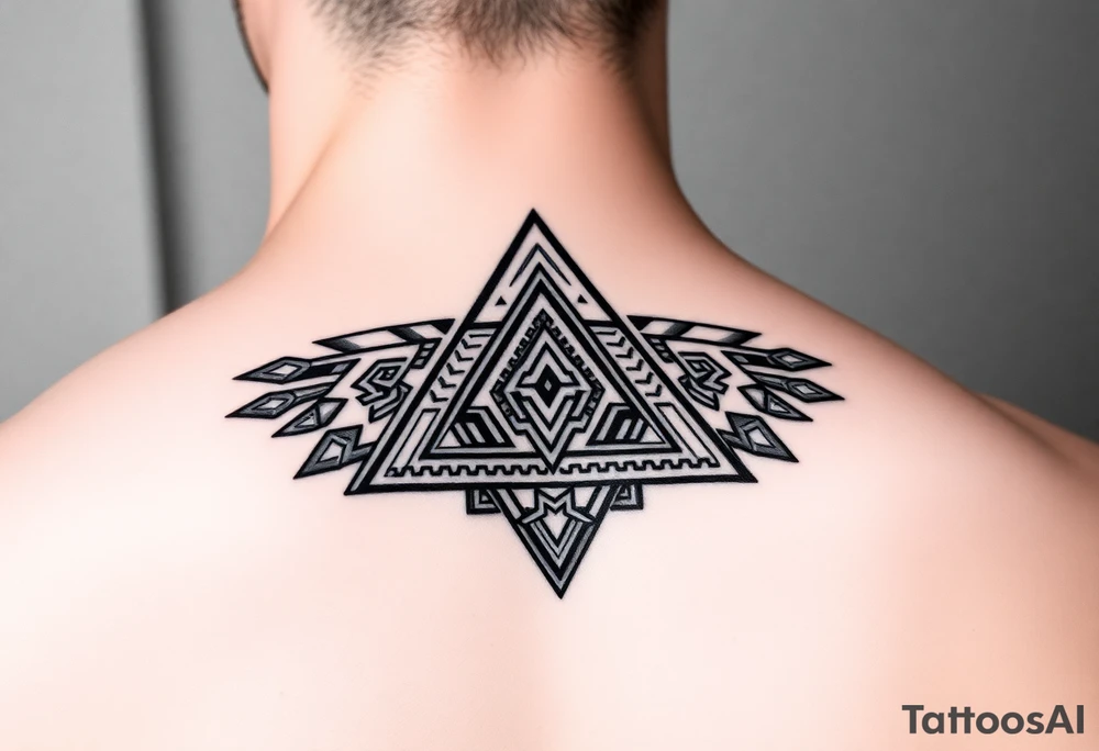 aztec triangle with intricate pattern, composed of interlocking blocks tattoo idea