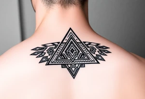 aztec triangle with intricate pattern, composed of interlocking blocks tattoo idea