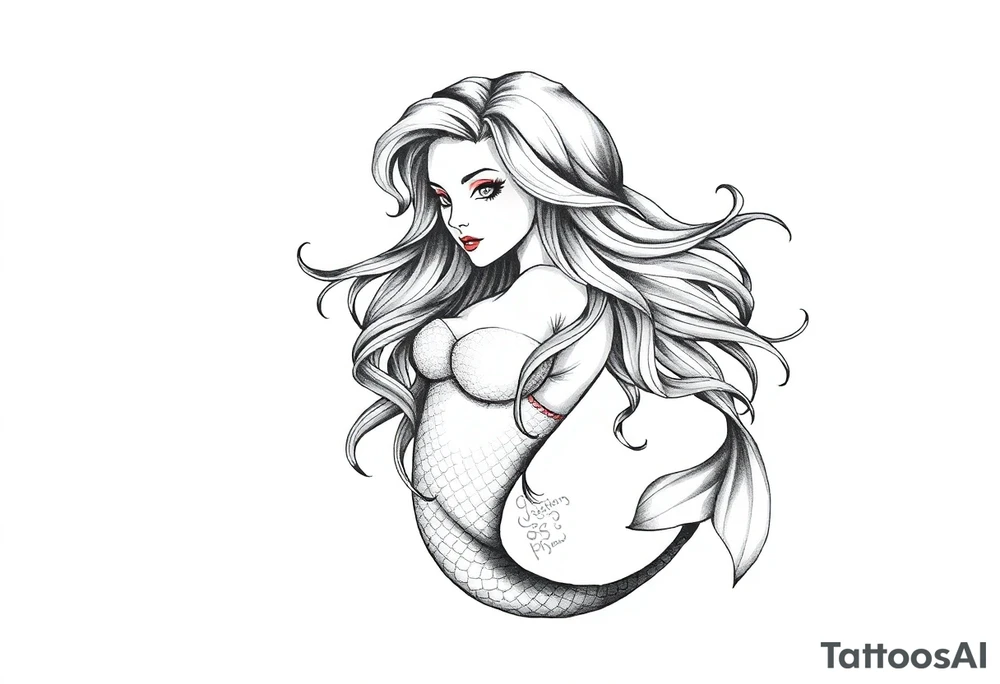 mermaid with flowing hair tattoo idea
