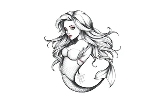 mermaid with flowing hair tattoo idea