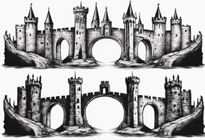 a short, completely horizontal bridge linking the top of two medieval towers together tattoo idea